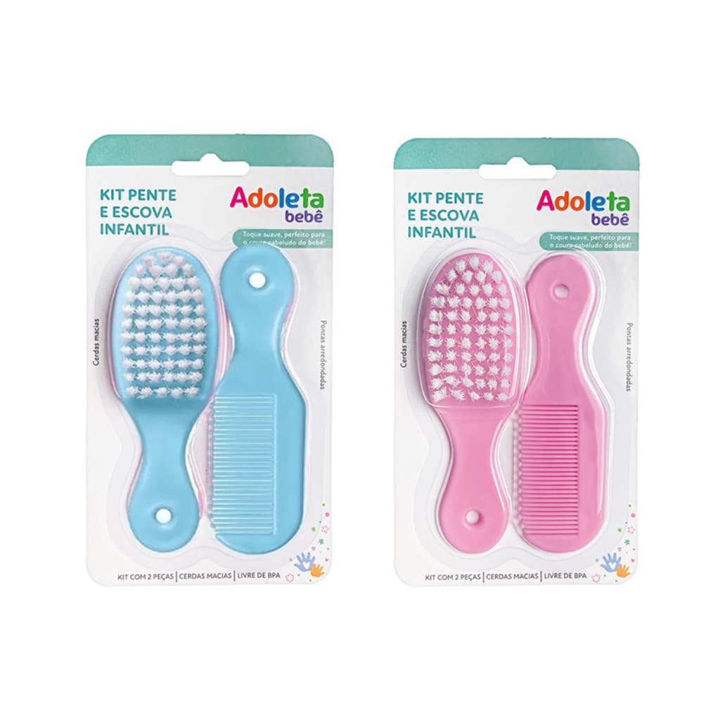 Kit Escova e Pente para Bebê Adoleta – Cerdas Macias e Delicadas