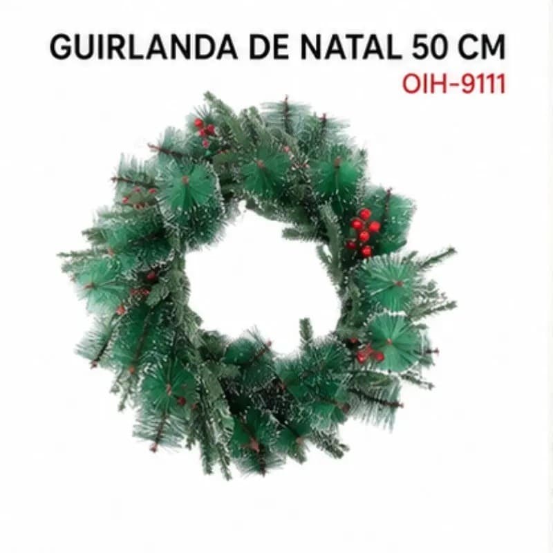 Guirlanda Natalina Nevada com Galhos de Cedro e Frutos Vermelhos OIH-9111