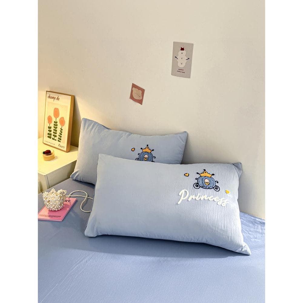 INS travesseiro de algodão lavado fronha um par cor sólida azul toalha bordado simples única fronha 48cm x 74cm