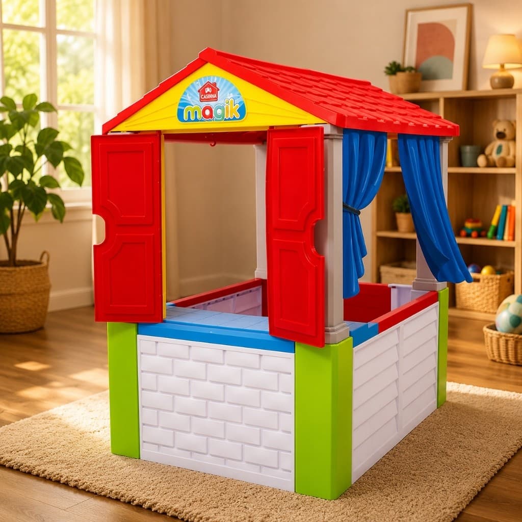 Casinha Infantil Brinquedo Criança Presente Boneca Cortina Janela Dormir Faz de Conta Menina Menino