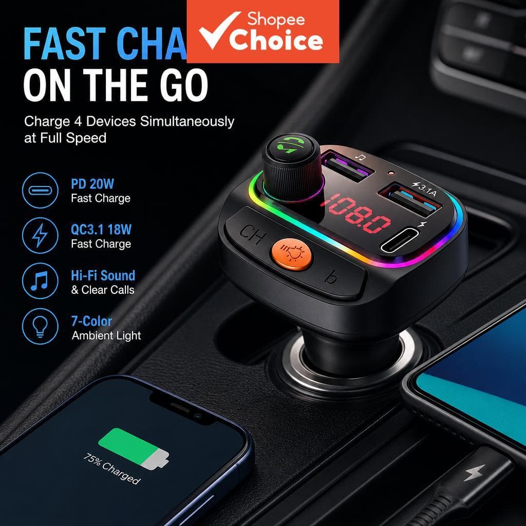 Carro BLUETOOTH 5.0 Transmissor Fm Mãos-Livres 3.1a Duplo USB Pd Carregamento Rápido Aux Mp3 Tf Cartão Para Iphone Samsu
