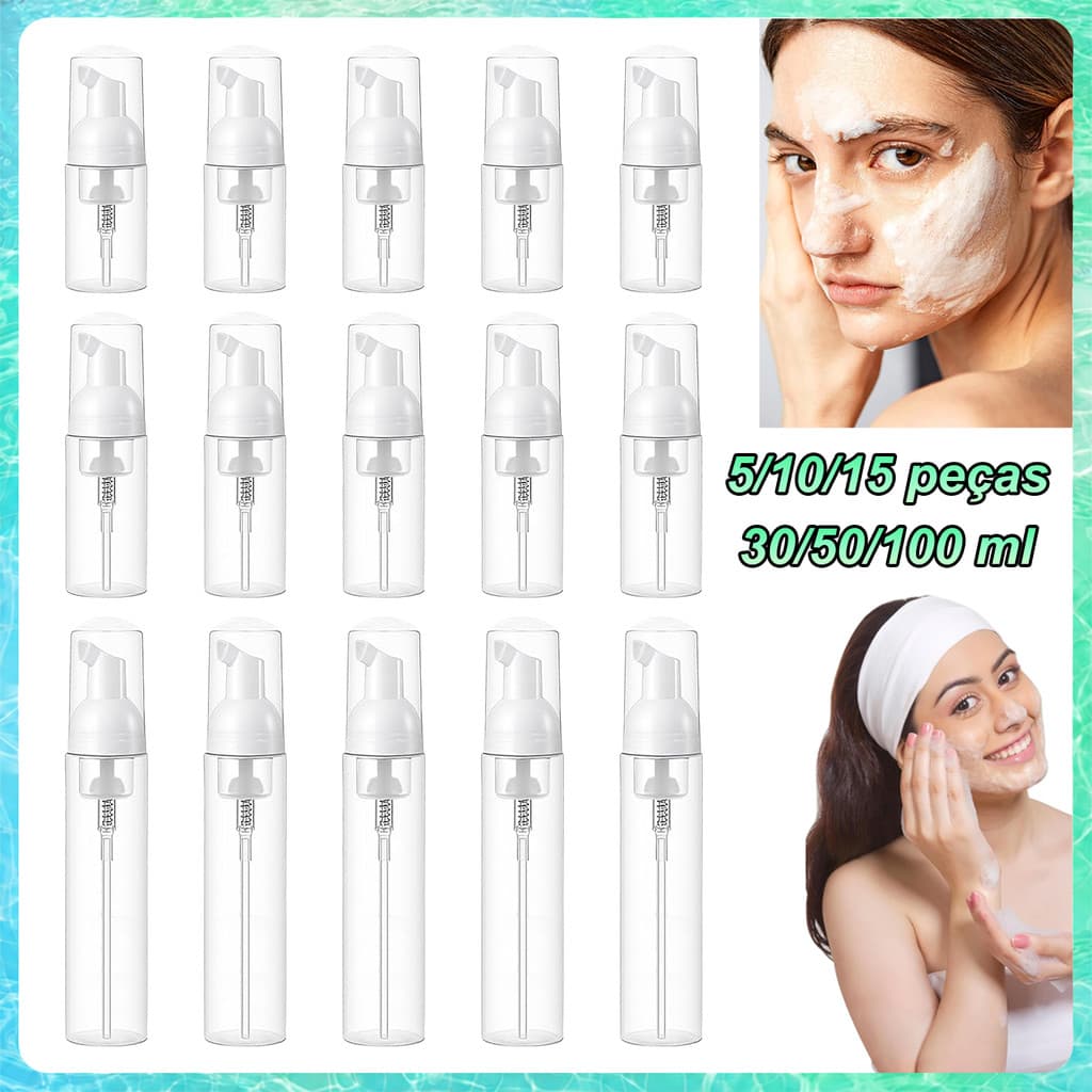 5/10/15 Peças Frasco Dispensador de Espuma para Viagem Branco – p/ xampu, sabonete e cuidados, recarregável e portátil