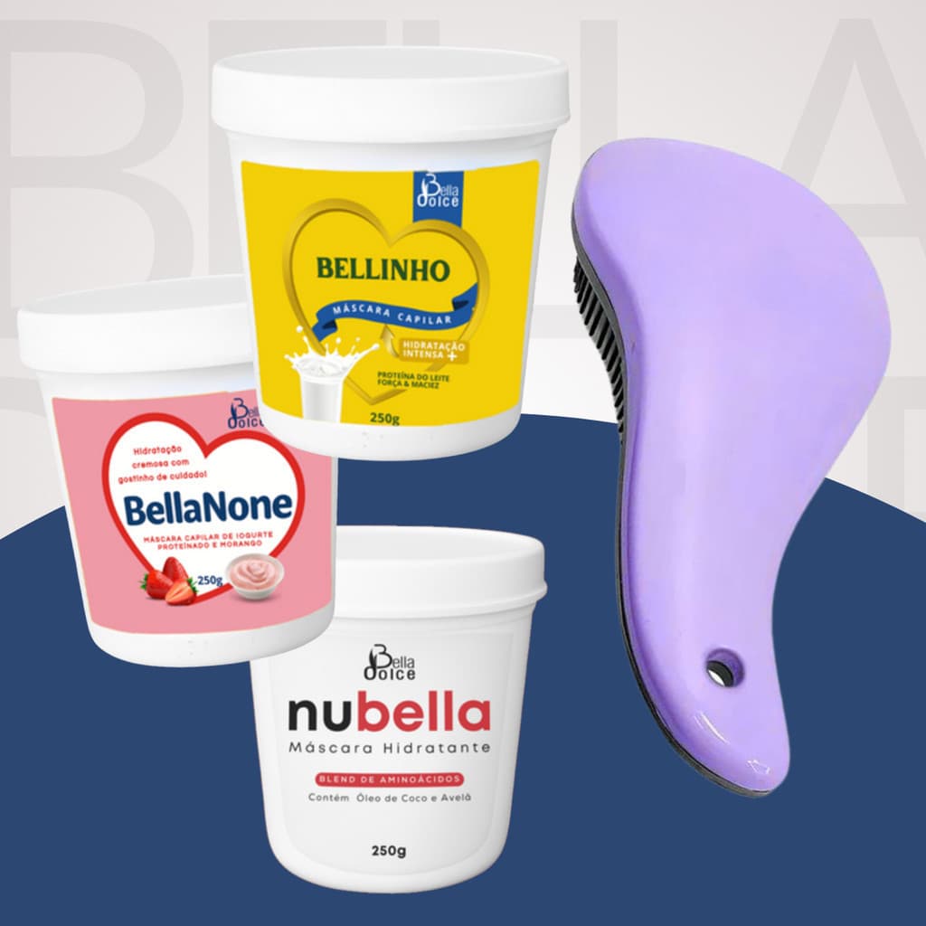 Hidratação Capilar Doce Antifrizz E Ação Anti Ressecamento Brilho Bella Dolce 250g + Escova Mágica