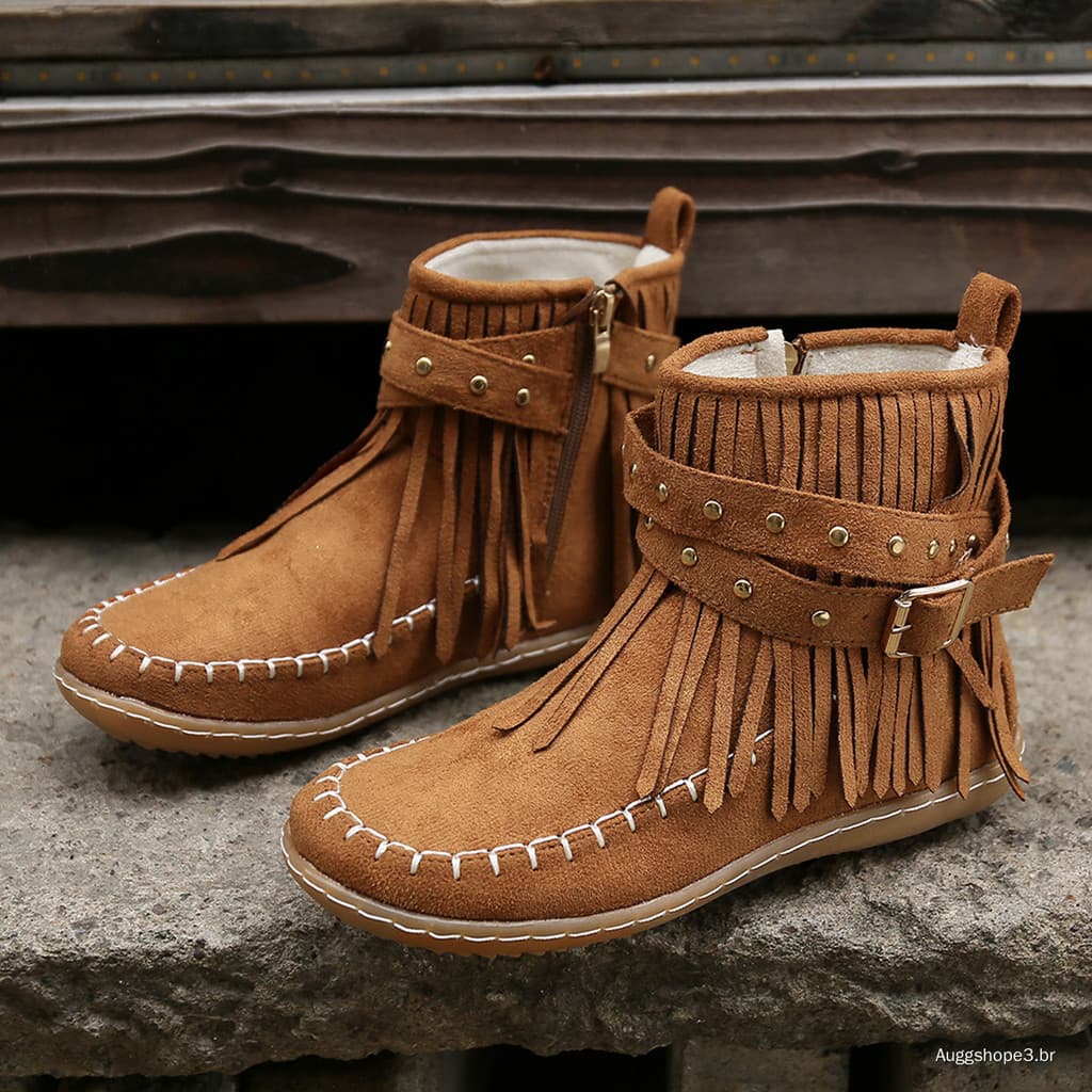 Botas femininas botas curtas 2023 outono inverno novo estilo tamanho grande rebites plana borla botas femininas