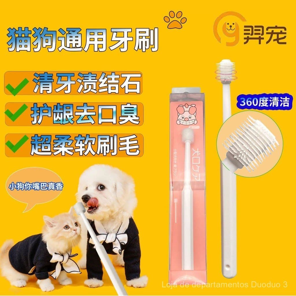 Nova escova de dentes para animais de estimação, com cerdas macias que giram 360 graus, para limpar e remover a placa ba