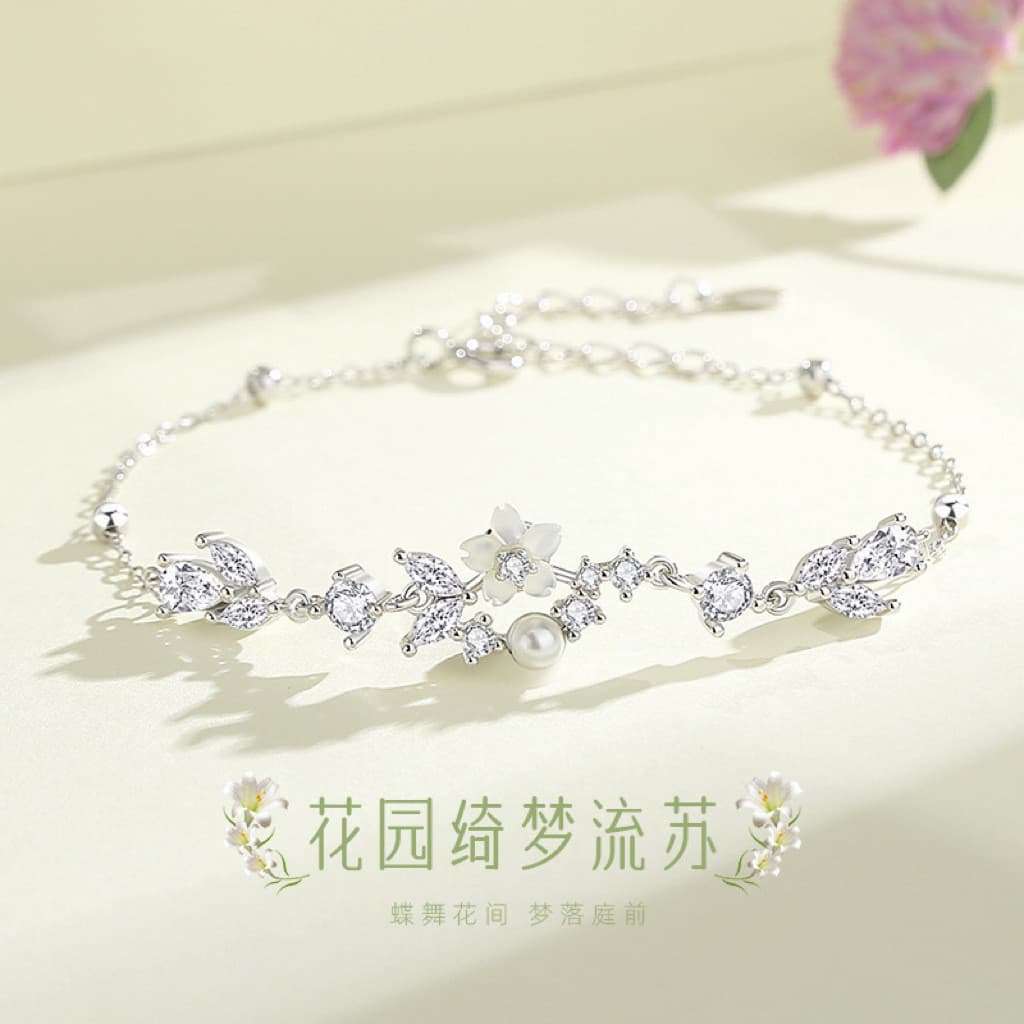 Pulseira de camélia de diamante completo feminino luz luxo High-End jardim sonho borla pulseira moda All-Match criativo