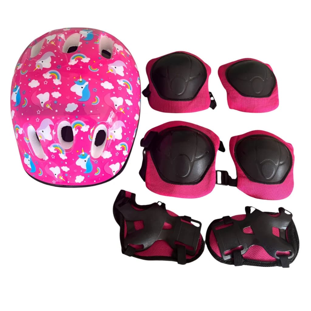 Capacete Infantil Rad7 + Kit Proteção Pink Bike Skate Patins ROSA UNICÓRNIO