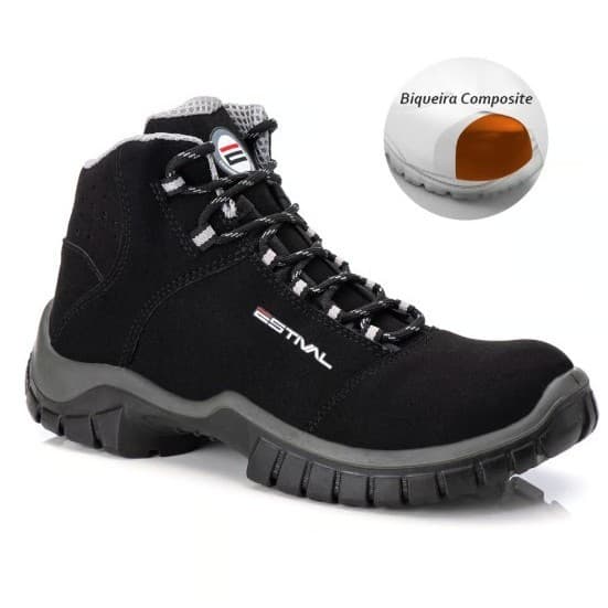 Bota de Segurança em Microfibra Preto e Cinza Estival - Brinde Palmilha PU - Composite CA 42555 -EN10073S2