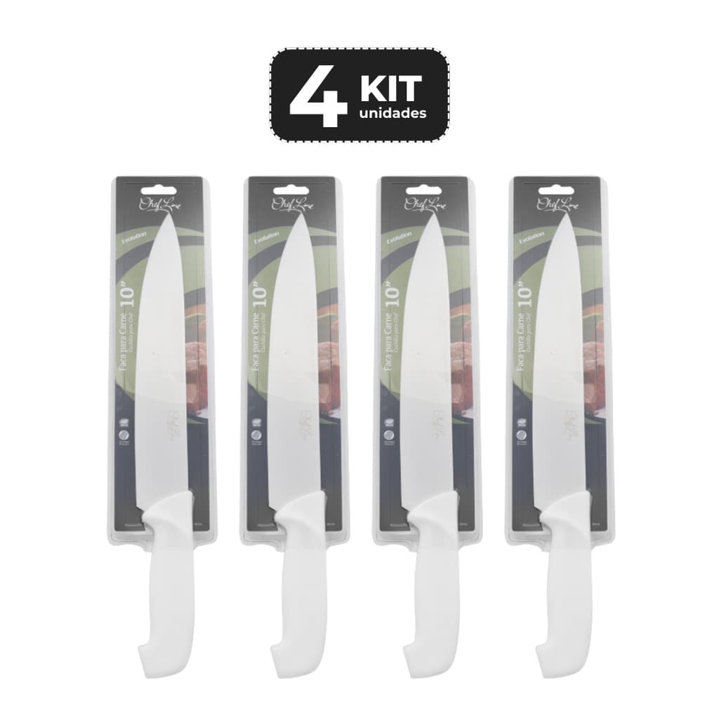 KIT 4 FACA PARA CHEF 10" CABO DE POLIPROPILENO BRANCO