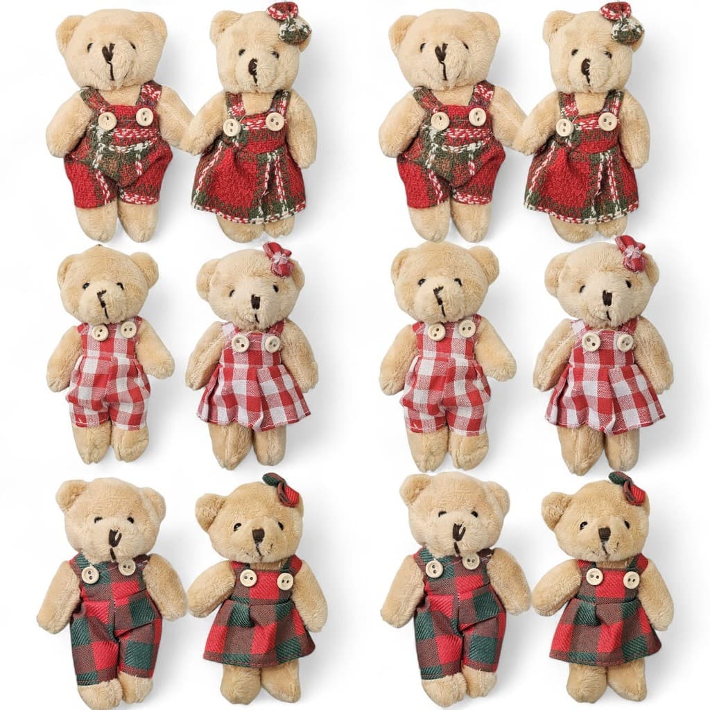 Kit 12 Ursos Natal Pelúcia Casal Ursinho Enfeites Natal 12cm