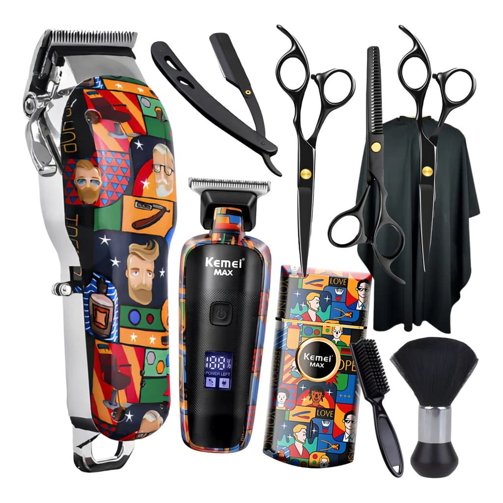Kit Máquina De Corta Cabelo Km 2092 Km-5090 Kemei Km7098 Max Estampada