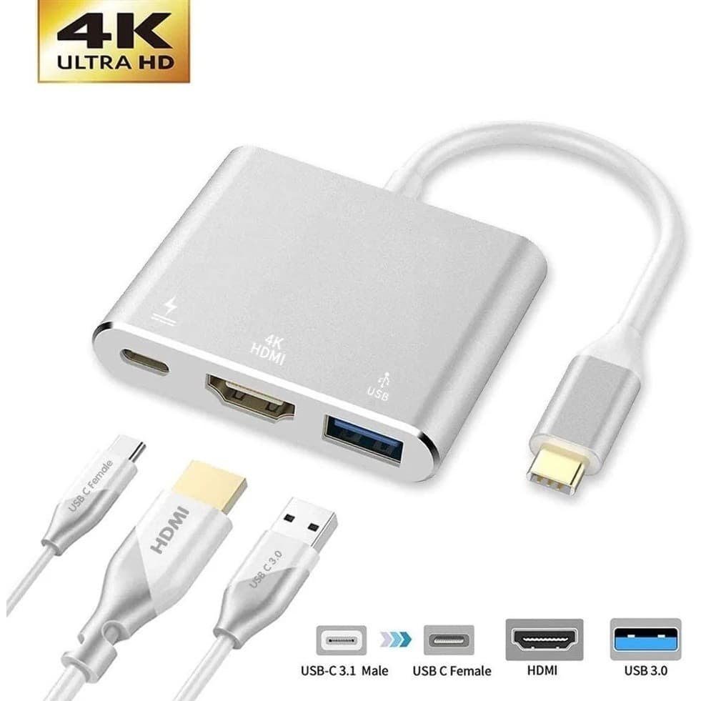 Cabo Adaptador Type-c 3 Em 1 Usb-c Hdmi 4K Usb 3.1 Macbook 12 Laptop Hub Conversor Monitor Projetor Tv Notebook Tablet