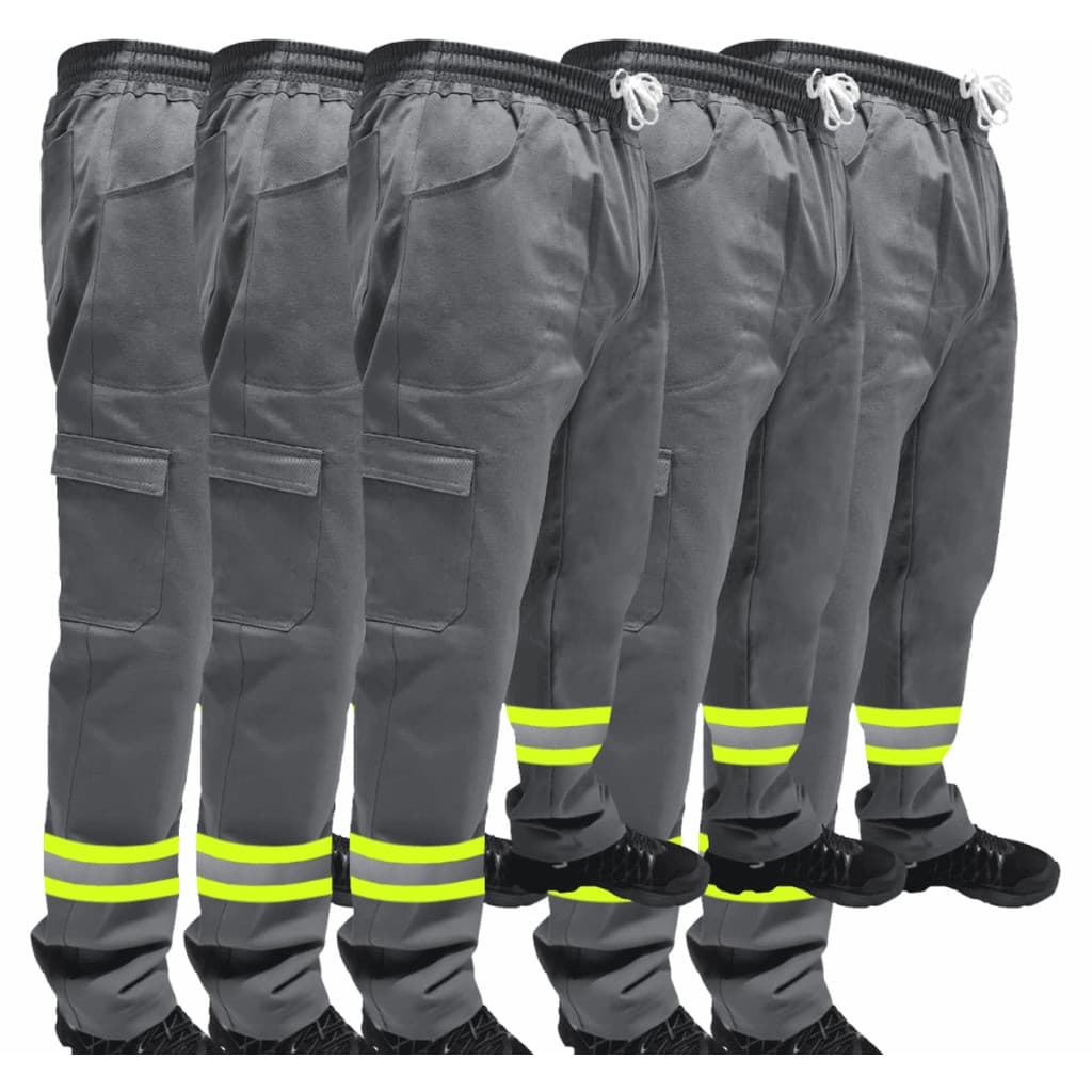 Kit C/ 5 Calça de Uniforme Terminal de Carga Brim Profissional Reforçada Com Faixa Refletiva Verde