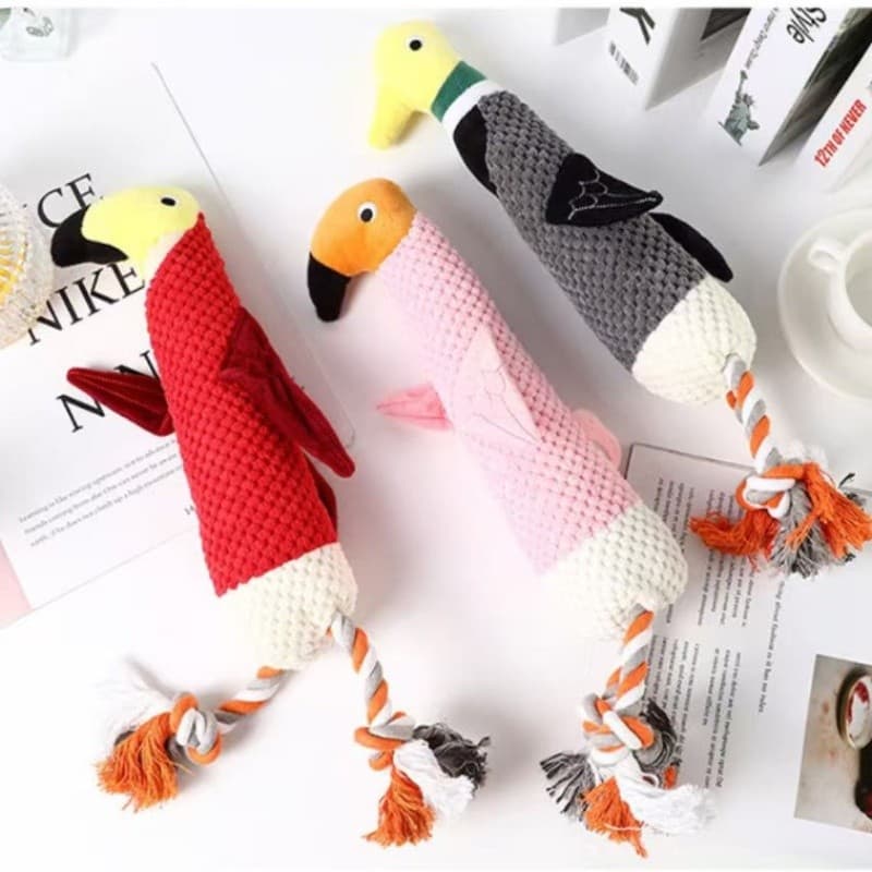 Arara Brinquedo mordedor de pelúcia com corda para cachorros Pets Cães de estimação