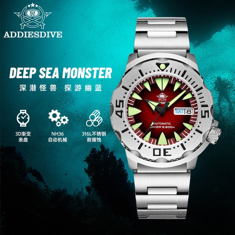 Swiss novo estilo de mergulho relógio mecânico automático luminoso à prova dwaterproof água banda aço céu azul equipe re