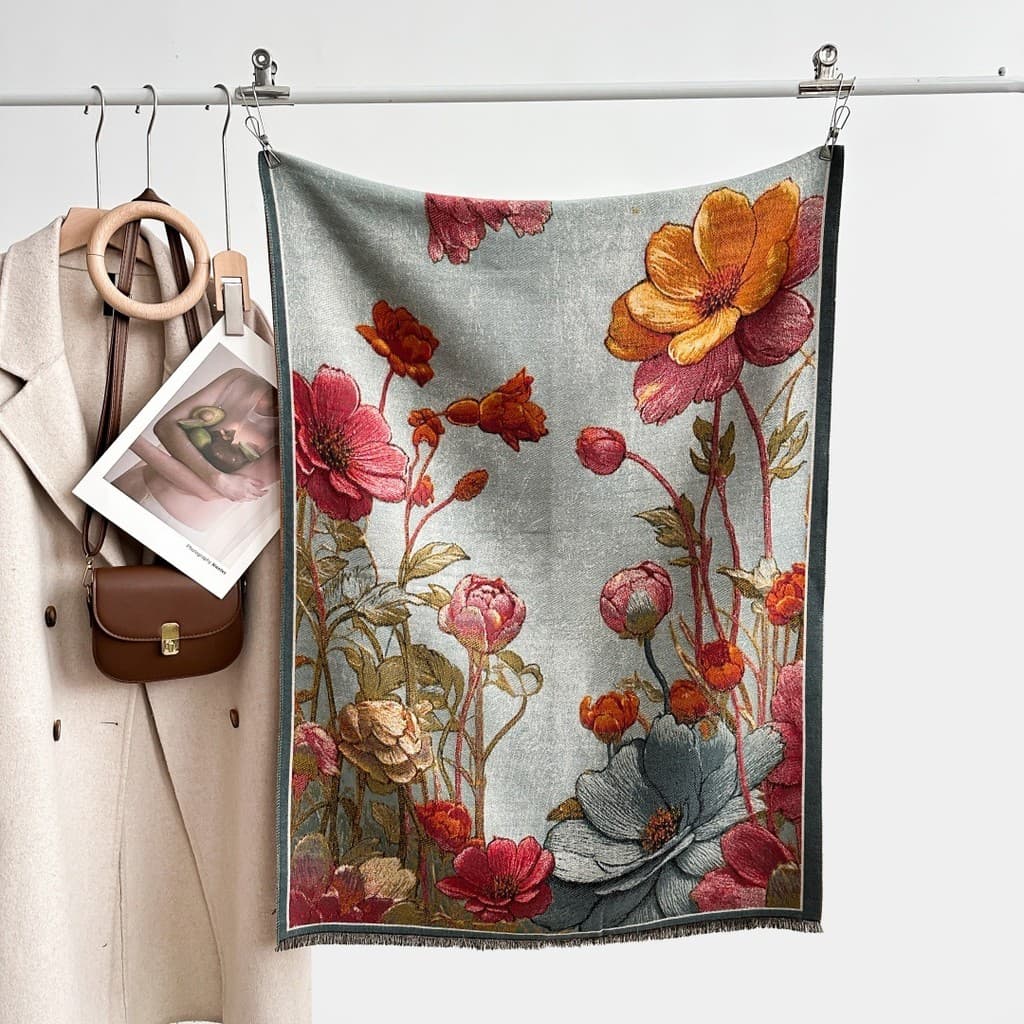 [Nova chegada] Retro pintura a óleo cachecol feminino High-End sentir imitação de caxemira Jacquard babador quente femin
