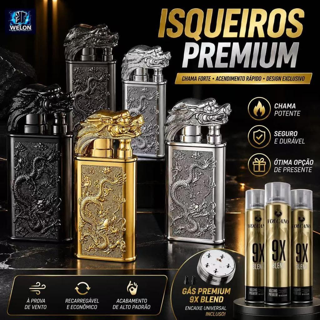 Isqueiro DRAGAO Maçarico Dupla Chama Recarregável Sem Gás Design Moderno e Resistente para Uso Doméstico e Profissional