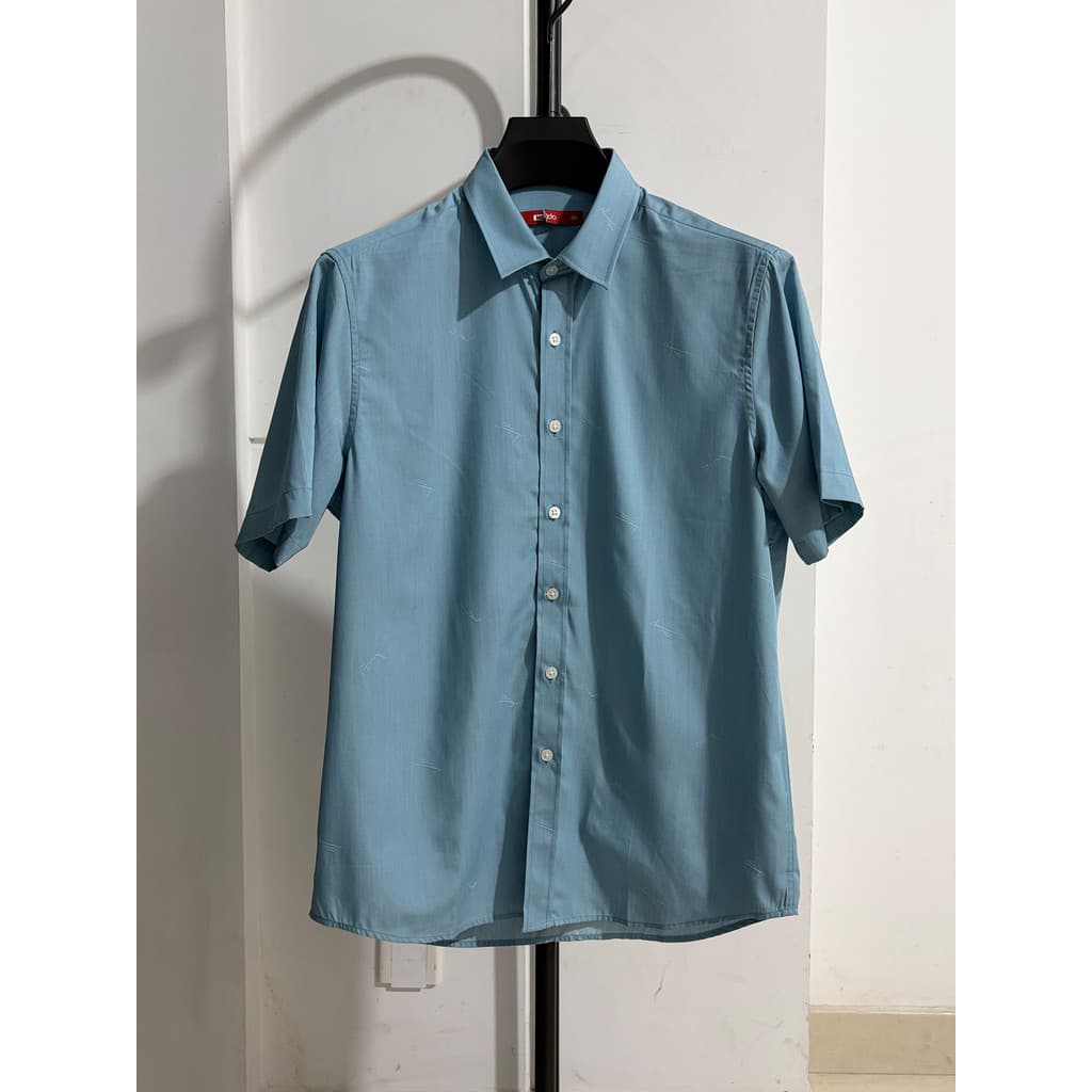 Etiqueta de corte doméstico Bean, camisa casual leve masculina casual Jacquard simples de verão de manga curta