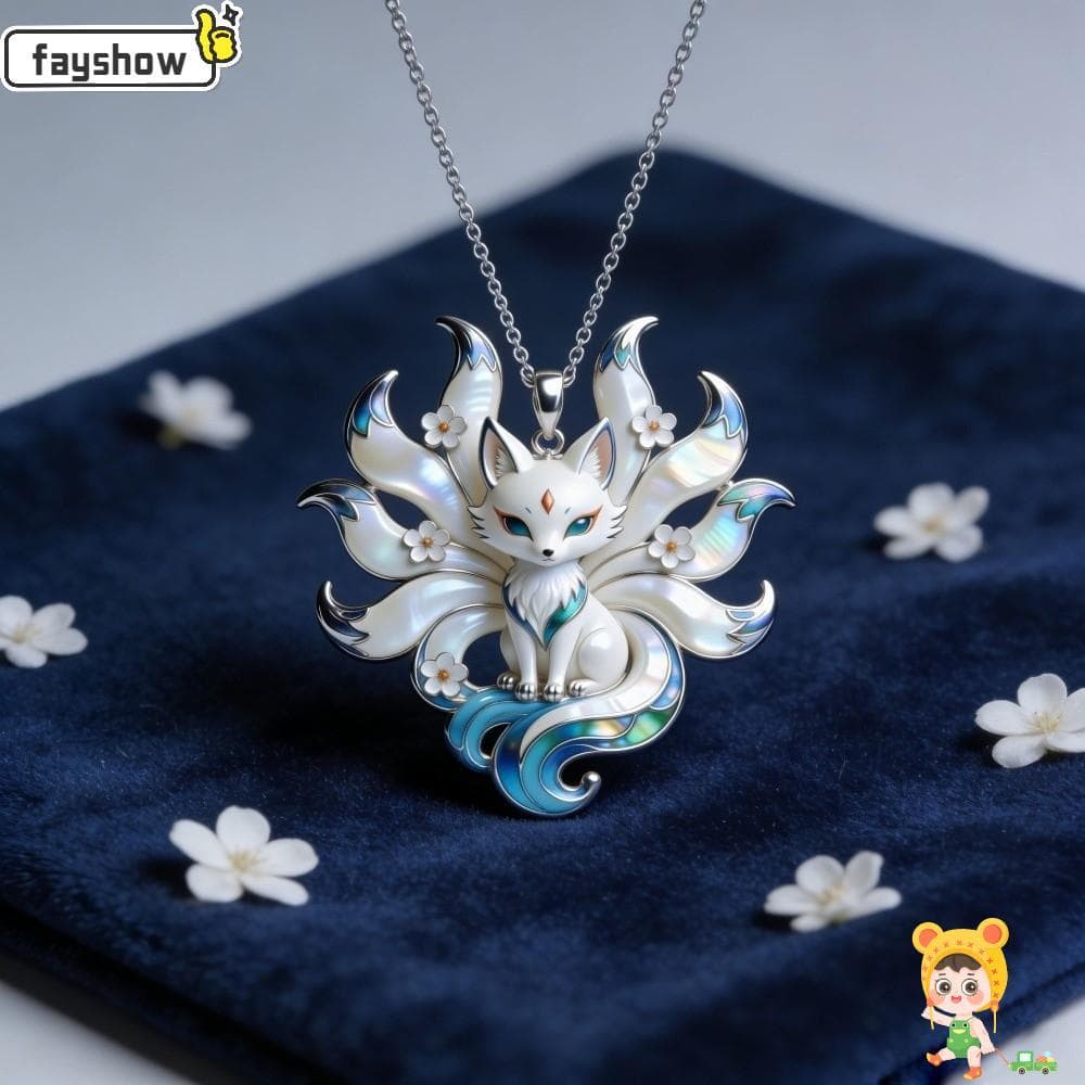 Colar FAYSHOW De Nove Caudas , Com Pingente Iridescente Aparência Esmaltada , Detalhes Florais