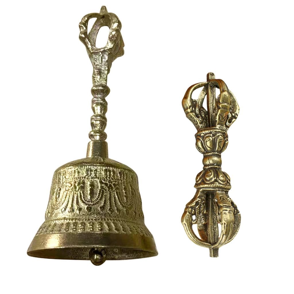 Conjunto de 2 ferramentas budistas esotéricas de purificação de amuleto de sino tibetano HAMILO Vajra ouro