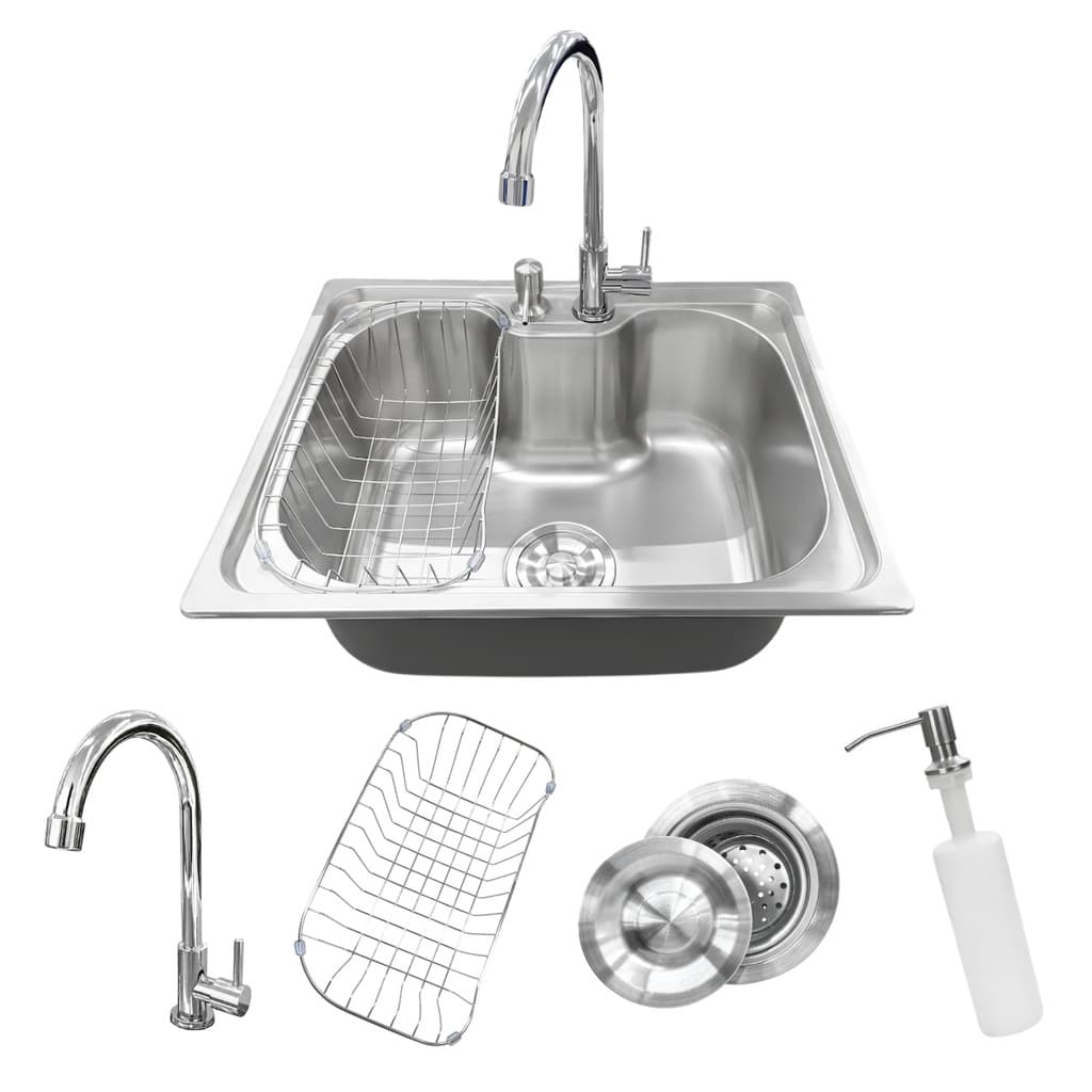 Kit Cuba Gourmet Aço Inox 50x40 Cm Com Torneira Inox Polido Aço Inox Escovado