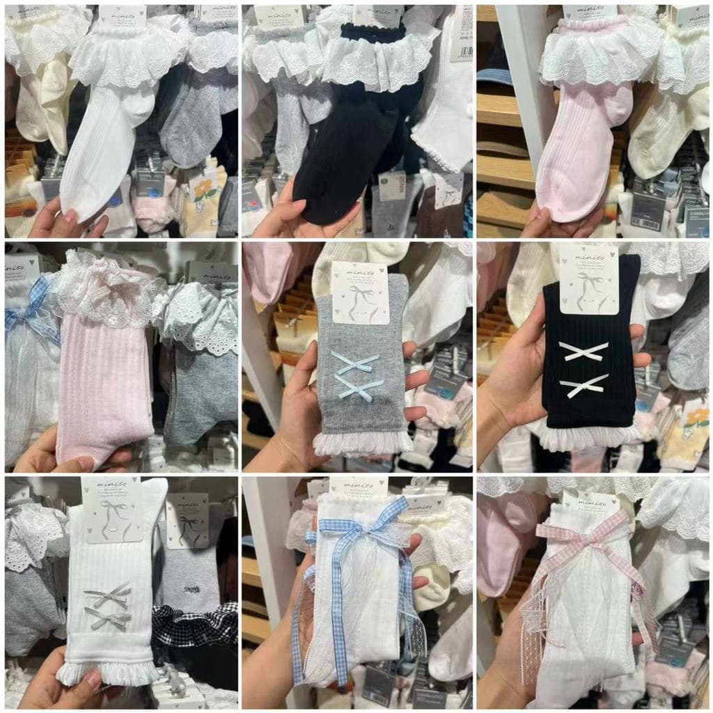 Criação famosa produto Premium primavera viagem série rendas meias longas manter quente All-Match arco xadrez