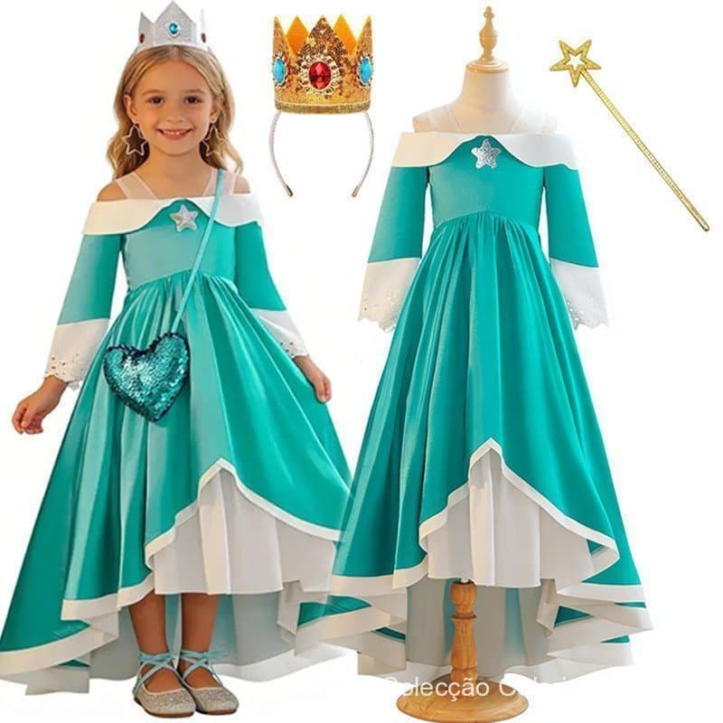 Vestido de Princesa Pêssego para Meninas, Fantasia de Cosplay da Rosalina, Roupa para Festa de Aniversário, Halloween, C