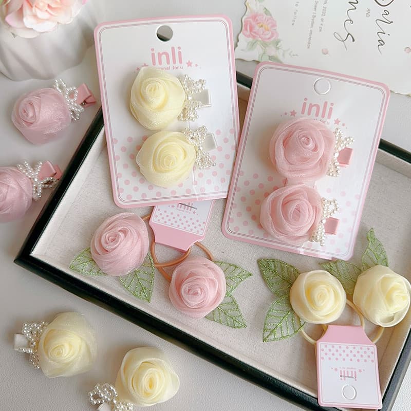 Primavera verão malha francesa flor hairpin anel de cabelo cocar High-End crianças hairpin menina gravata cabeça faixa d