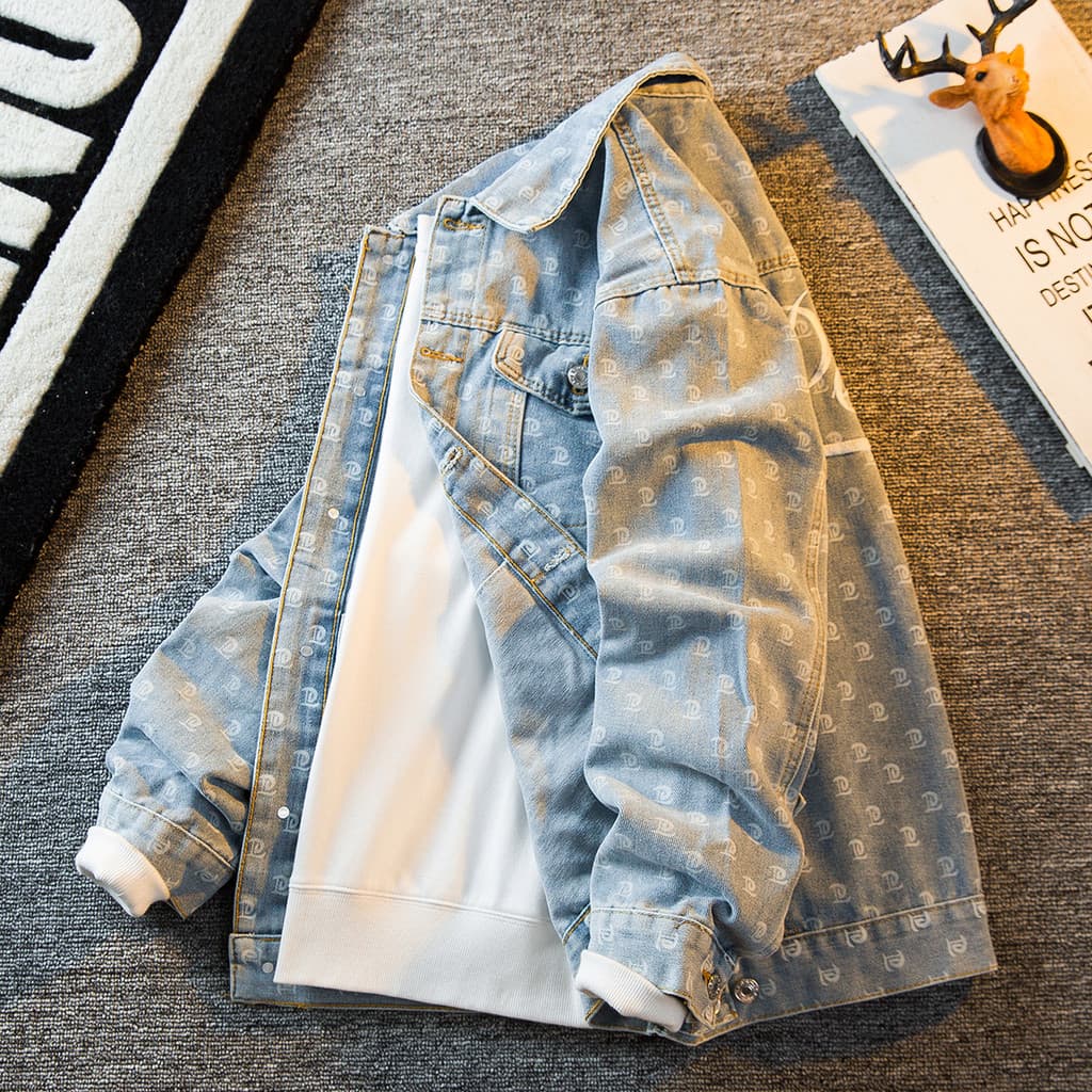 HPCP Jaqueta jeans bordada com estampa completa masculina primavera outono high-end retrô Street Wear high-end rufião bo
