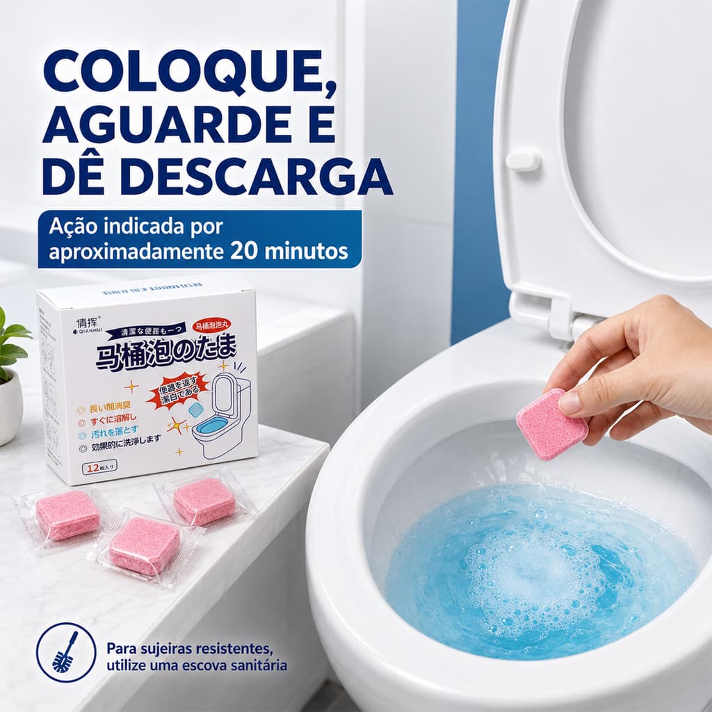Limpa Vaso Sanitário 12 Unidades Pastilha Efervescente Tira Mancha e Mau Cheiro Privada