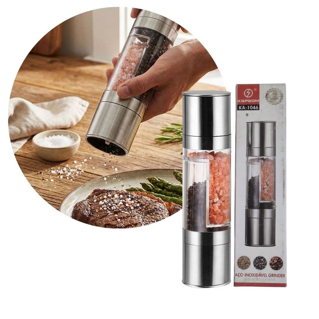 Moedor Temperos Aço Inox Vidro Sal e Pimenta 2 em 1 Chef