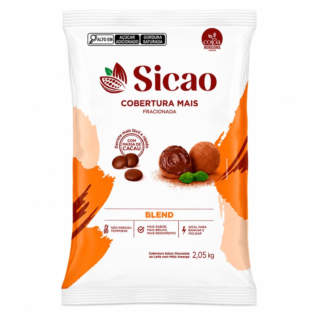 2kg Cobertura Gotas Fracionada Chocolate Blend Mais  Sicao