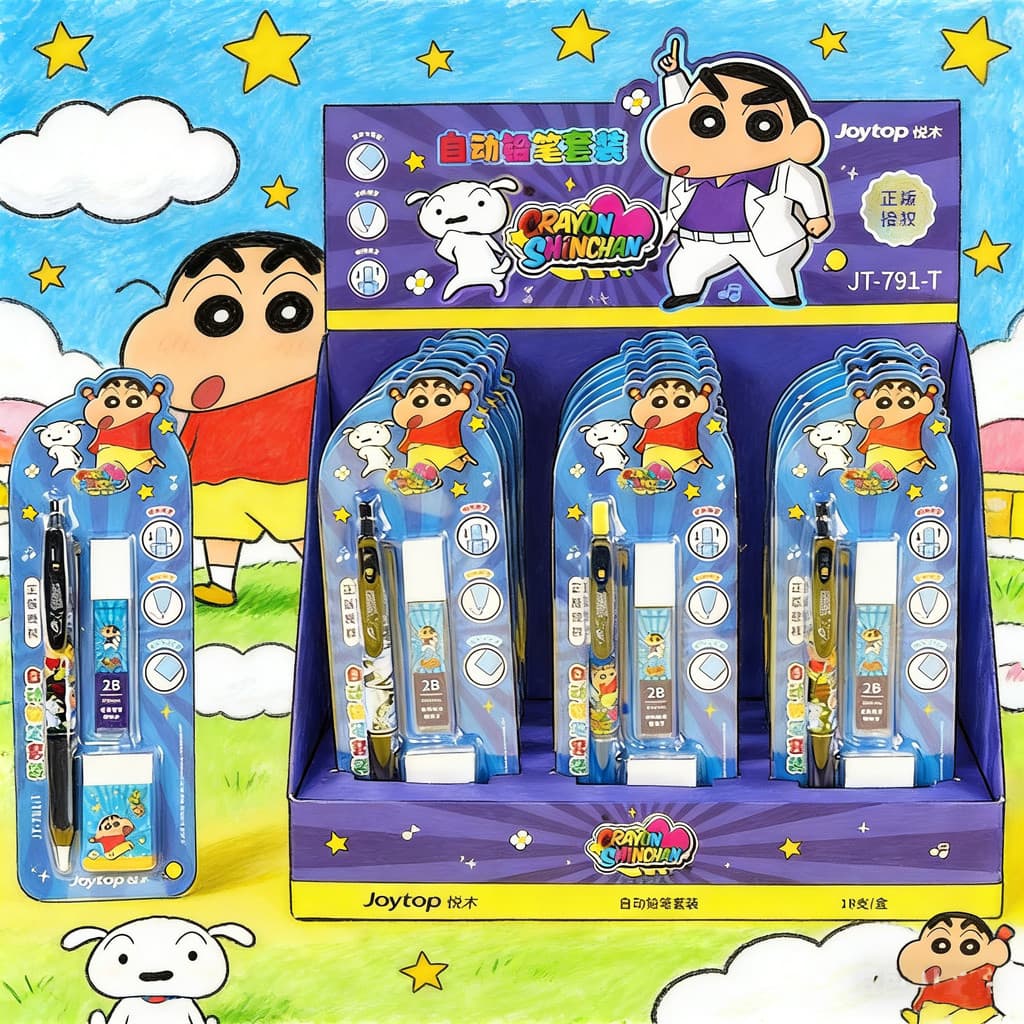 Yuemu genuíno Crayon Shin-Chan conjunto de lápis mecânico 2b lápis dos desenhos animados bonito papelaria estudante escr