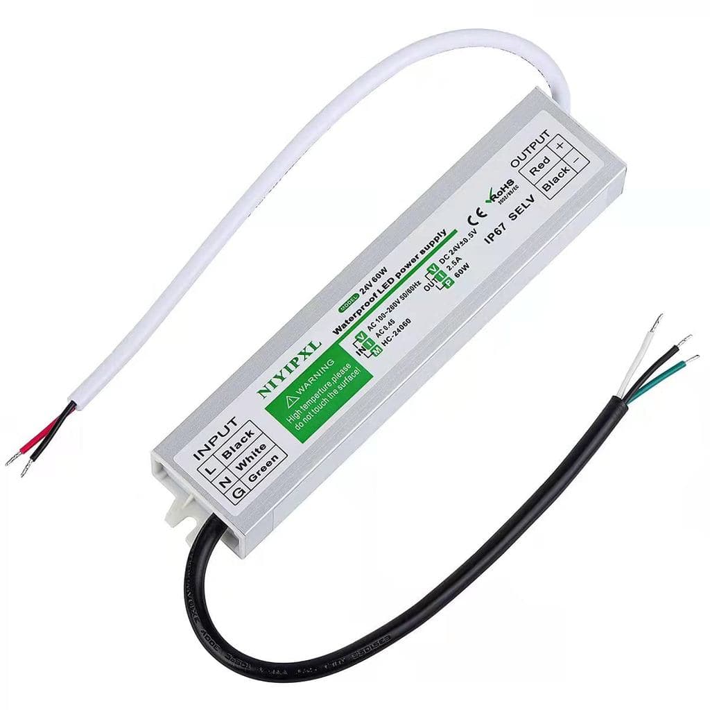 Driver LED 60W 24V, Fonte de Alimentação à Prova d'Água IP67, Transformador para Fitas de LED, Produtos de Tensão Consta