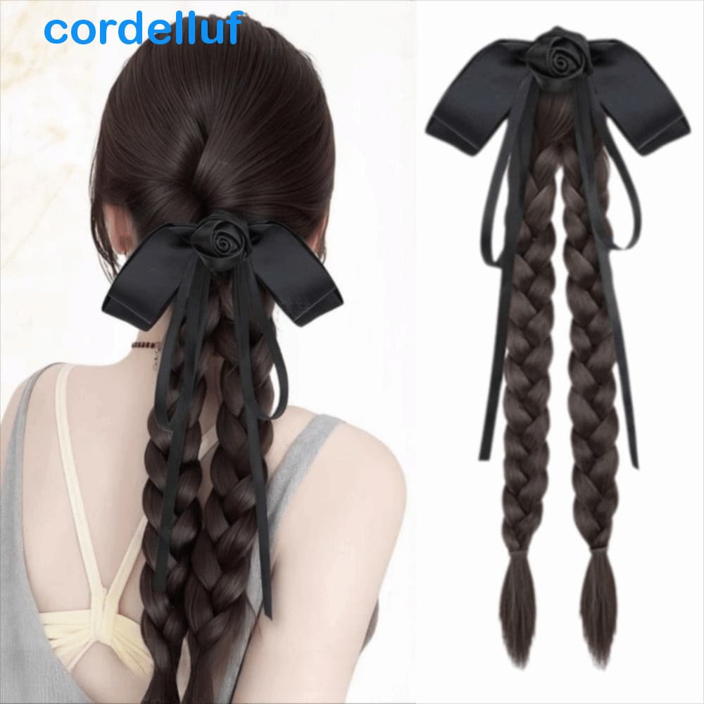 CORDELLUF Torção Tranças Peruca De Rabo De Cavalo , Grampo De Garra Pedaço De Cabelo Fita Arco Duplo , Natural