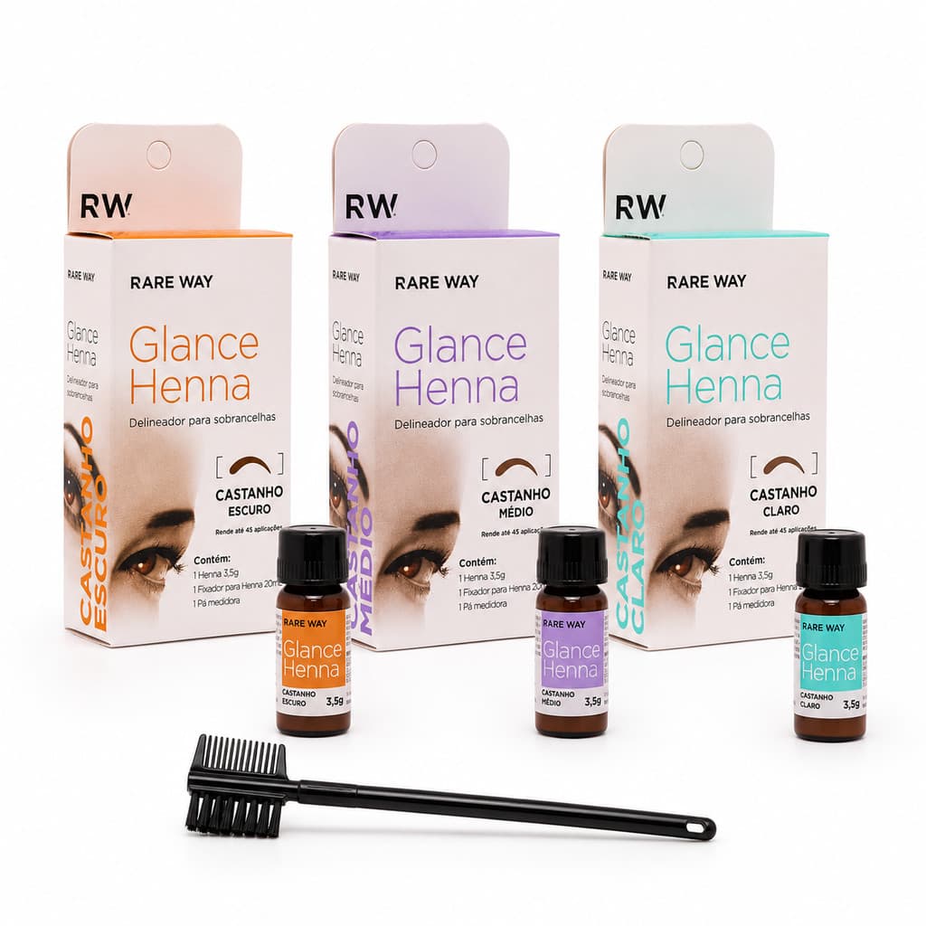 Kit 3 Henna para Sobrancelhas Glance Rare Way Castanho Claro Médio e Escuro + Brinde