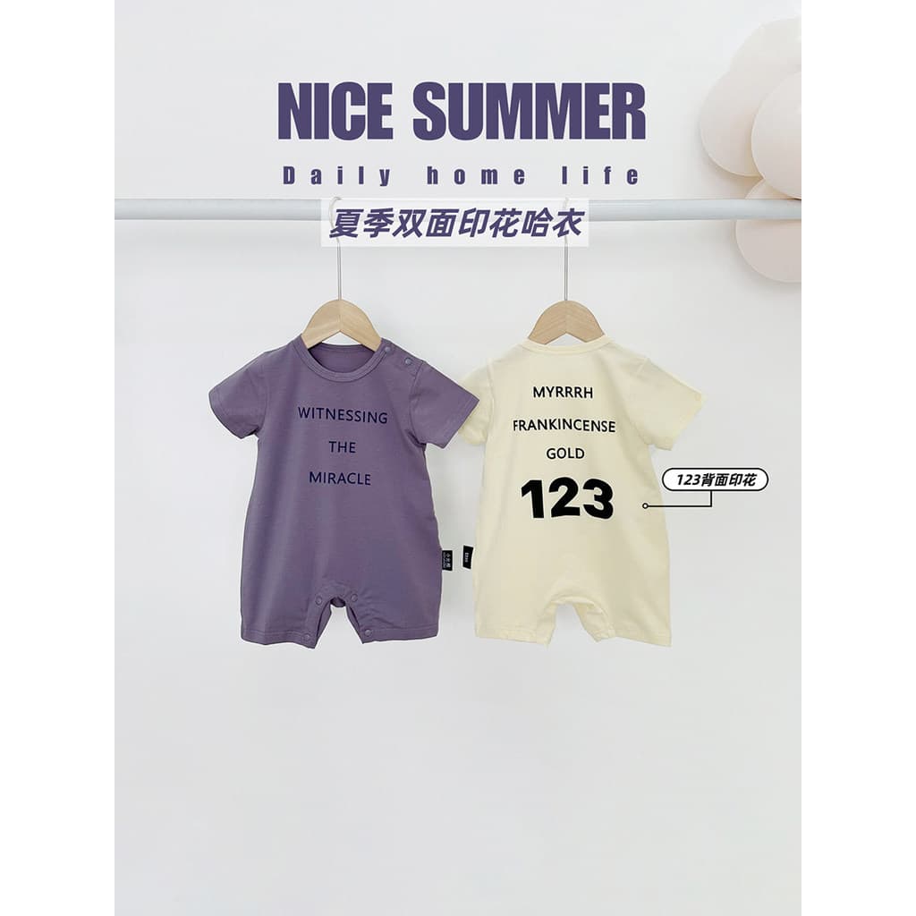 Ins estilo bebê recém-nascido masculino feminino verão macacão de manga curta bebê versão solta macacão fino na moda