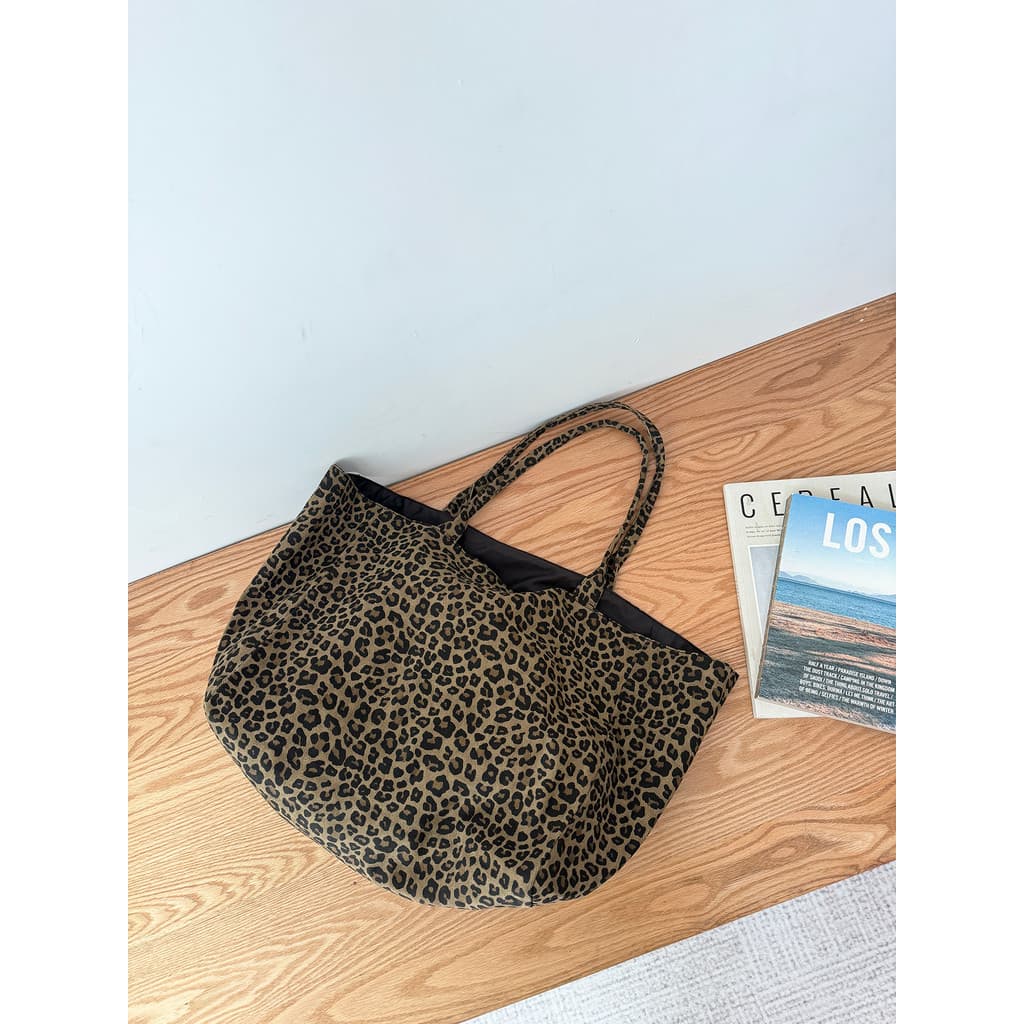 Gordo velho e fino bambu leopardo impressão bolsa de lona feminina outono inverno engrossado Casual estilo preguiçoso bo