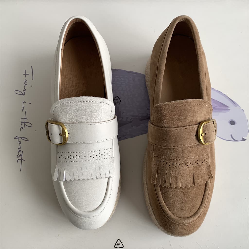 Super macio sola pensando ~ JT dedo do pé redondo couro genuíno mocassins de salto médio mocassins de pele de carneiro b