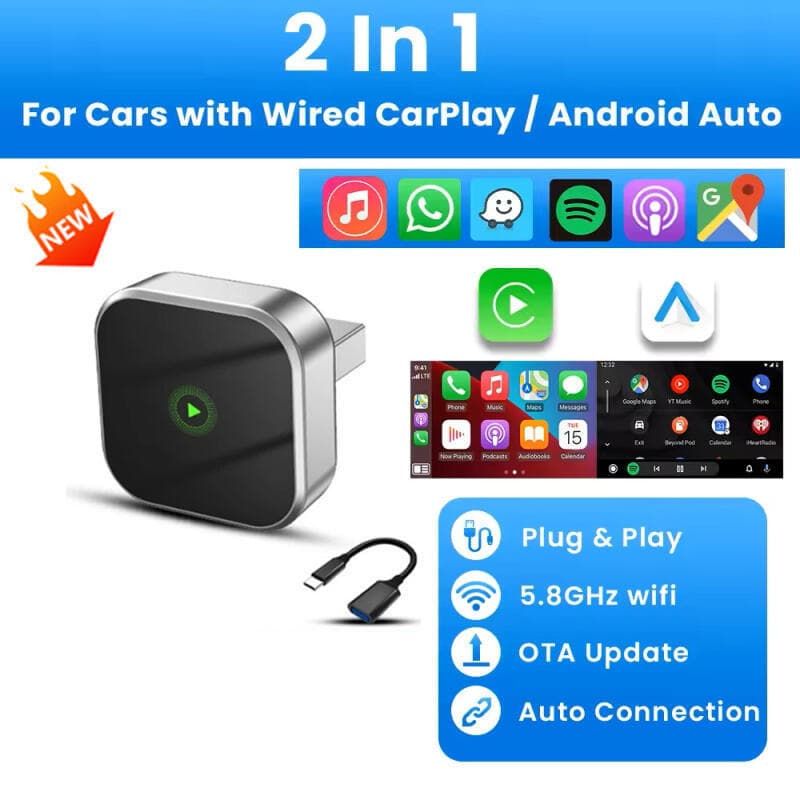 Mini 2 Em 1 Carplay E Android Auto Car Magic Box Com Fio Para Sem 5 Ghz Wifi Plug-and-Play Conexão De 5 Segundos