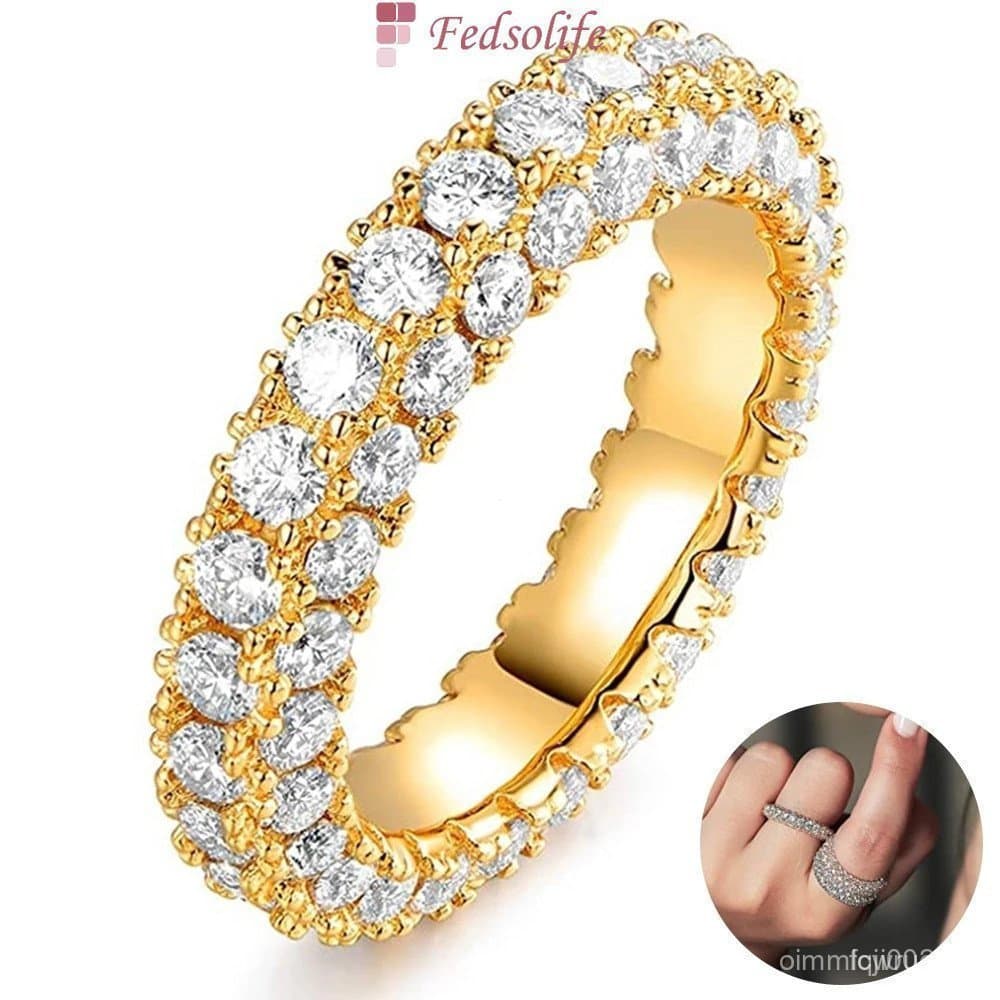 Fedsolife Anel feminino moda estilo coreano ins simples casal de zircônia de três lados banhado ouro