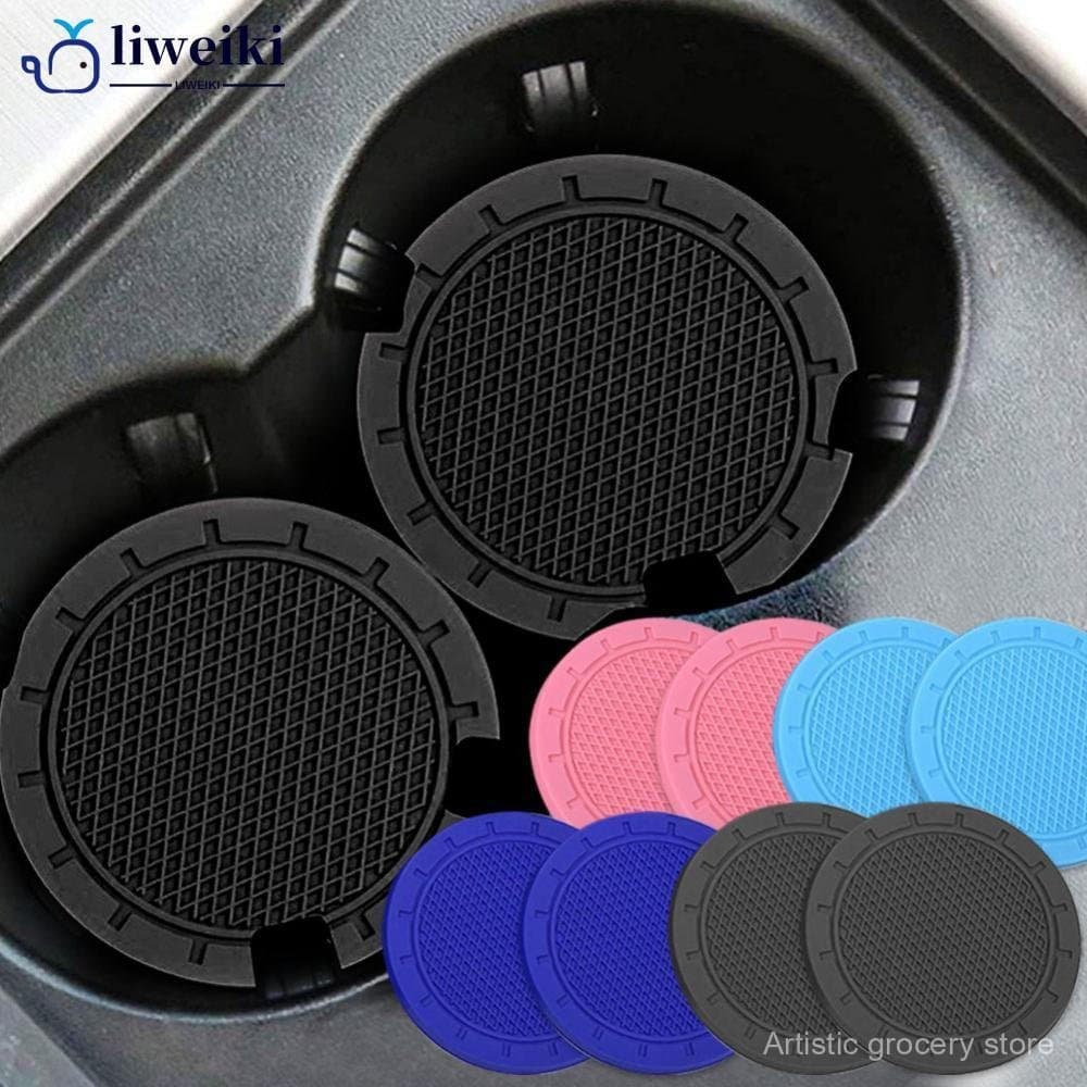 Conjunto de 2 peças de tapetes para copos de carro, tapetes de borracha para copos de carro, suportes para garrafas de á