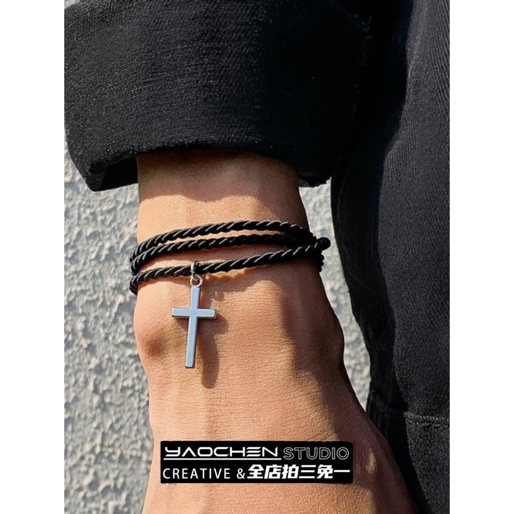 pulseira pulseira feminina Multi-camada trançada corda cruz pulseira simples moda masculina mão corda na moda estilo eur