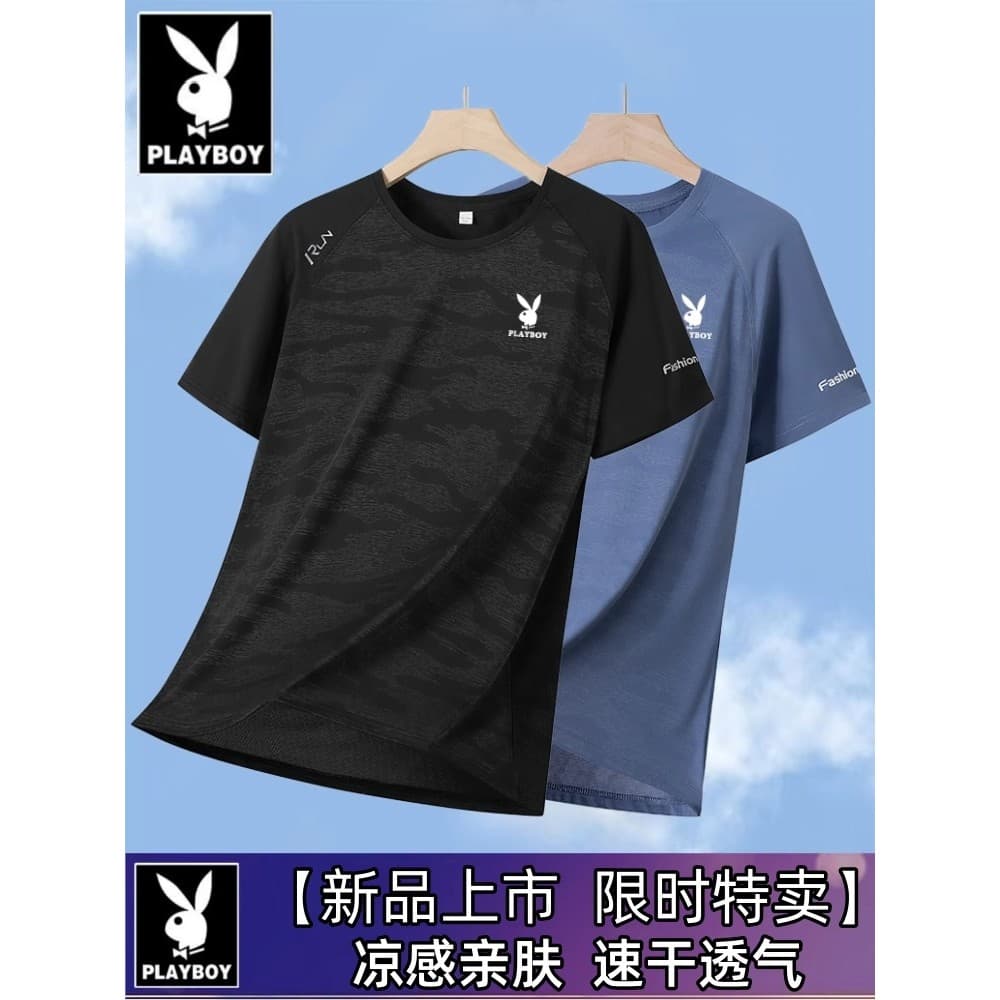 Playboy camiseta masculina de manga curta 2025 novo estilo roupas superiores masculinas verão gelo seda roupas masculina