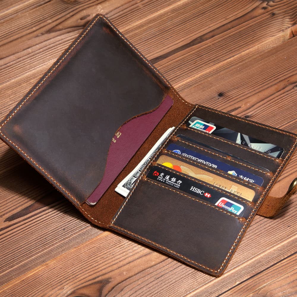 Bolsa para passaporte de couro masculino e feminino, retrô, cavalo louco, couro, porta-passaporte de viagem, multifuncio