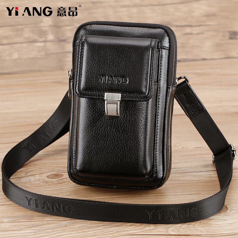 Couro genuíno masculino mensageiro do telefone móvel pequeno saco verão portátil Mini saco Casual primeira camada de cou