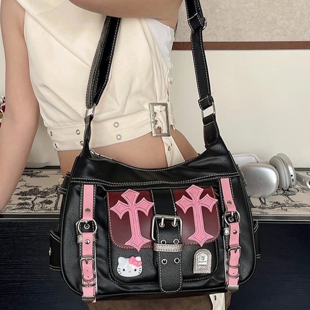 Tendência Da Moda Hello Kitty Bolsa De Grande Capacidade Rosa Preta Ombro Para Mulheres Compras/Festa
