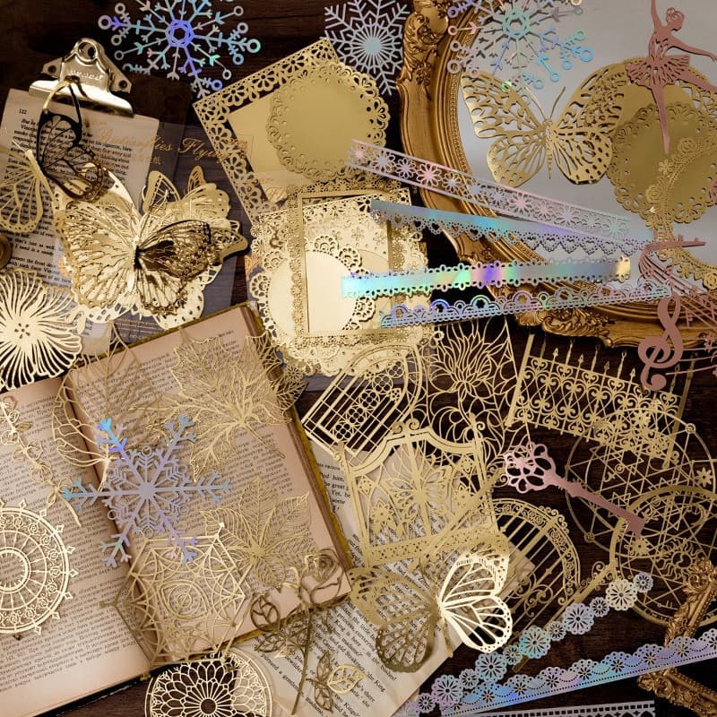 10pcs/Lote Papel De Renda Oca De Carimbo Dourado [Série Romântica] Diário Junk diy scrapbooking material Deco Adesivos P