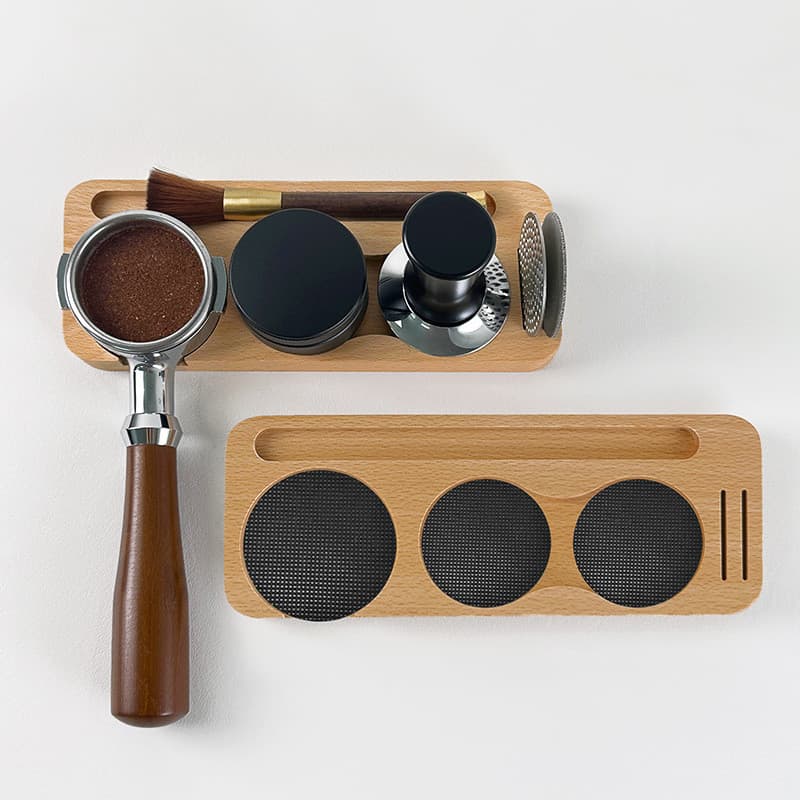 Suporte para alça de prensa de café, suporte para armazenamento de pó, base para prensa de café, armazenamento em madeir