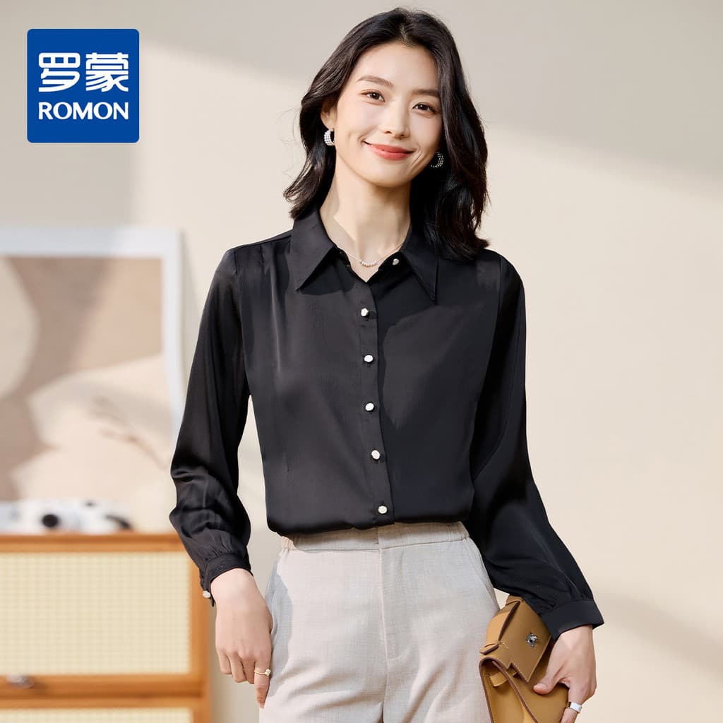[Amsfera simples] Romon Camisa feminina de manga comprida All-Match Confortável Moda Simples Cardigan Camisa Feminina